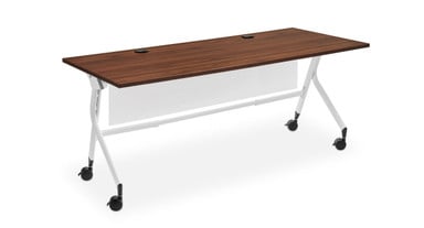 72" x 30" Walnut Laminate Flip Top Table with White Modesty Panel