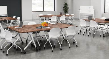 Arrange and rearrange group seating as needed with Flip Top Tables and Rollaway Nesting Chairs by UPLIFT Desk