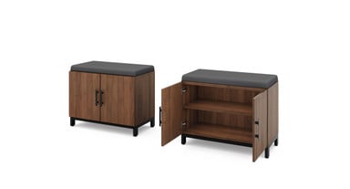 The MoPac Cabinet comes standard with two doors, handles, and soft-close hinges. For an open storage solution, choose the MoPac Open Cabinet. Both include an adjustable shelf