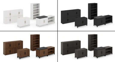 The MoPac Cabinet is a multifunctional storage companion manufactured with Greenguard-Gold Certified laminate in walnut, black, white, maple, and ash gray finishes. Combine with additional cabinets to create a range of solutions