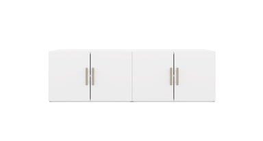 White MoPac Credenza with brushed nickel handles from the front
