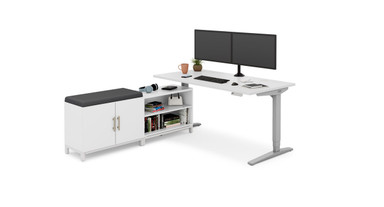 60" x 30" White Laminate V2 UPLIFT Desk with credenza base over the desk foot
