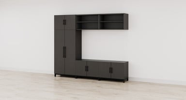 Ash Gray MoPac Storage Wall Configuration with Overhead Cabinets