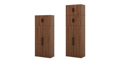Add upper storage to the MoPac Wardrobe by stacking one or two cabinets on top