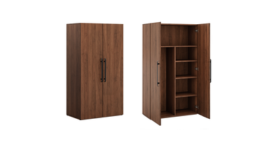 The interior of the wardrobe has adjustable shelves and ample hanging space for bags or coats