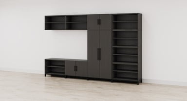 Ash Gray MoPac Storage Wall 4 with Bookcase Configuration