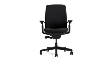 The Steelcase Amia Chair's arm height can adjust independently within a 4 inch range to help relieve upper back and shoulder fatigue