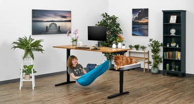 Bamboo UPLIFT Standing Desk with Under-Desk Hammock and Sidecar Shelf