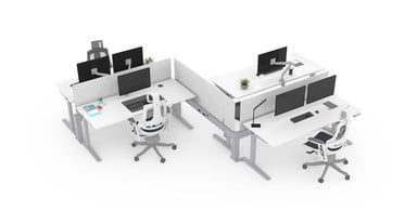  Herringbone Power & Data Rail Configuration with Light Gray Acoustic Privacy Panels