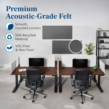 UPLIFT Desk acoustic panels are soft to the touch, dense enough to work, and crafted from recycled materials