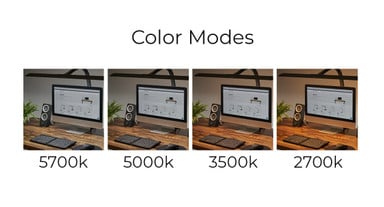Four color temperature settings: 5700K, 5000K, 3500K, and 2700K