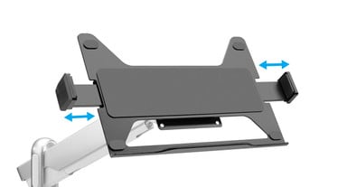 Laptop Mount features spring loaded side grips on a steel frame with distinct front lip and protective pads