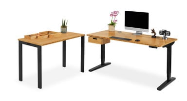 Add UPLIFT Desk accessories to color coordinate a workstation such as a bamboo table top with Bamboo Organizer Set