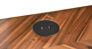 Sits flush with the desktop when in lowered position