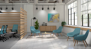 The Lilly Lounge Chair with wooden legs (in maple) adds class to any sitting area 
