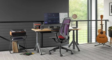 Steelcase Intermix fabric is supportive and beautiful. Shown with merle frame and red/blue Intermix shift fabric