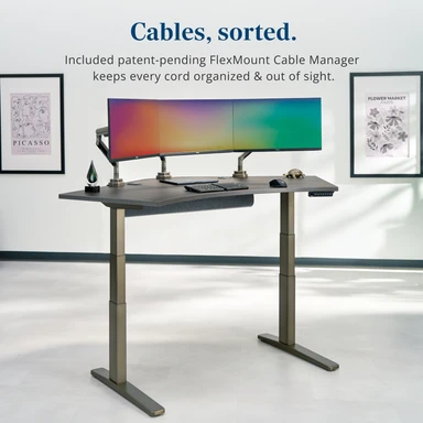 Cables, sorted. Included patent-pending FlexMount Cable Manager keeps every cord organized & out of sight