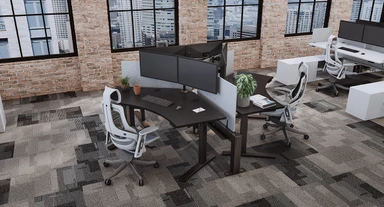 Modern office space outfitted with UPLIFT Desk products, featuring the 120-Degree Standing Desks, perfect for team offices