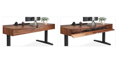 Use the door at the rear of the desk to access an expansive wire management space