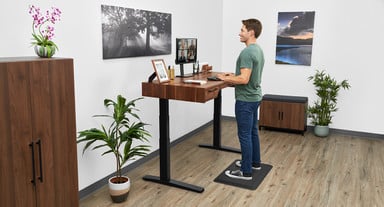 60" x 30" Walnut Solid Wood UPLIFT Narrative Standing Desk with Walnut Laminate MoPac Wardrobe and Cabinet