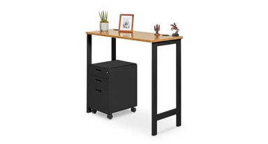 Standing height table frame offers room for file cabinets and other storage accessories beneath