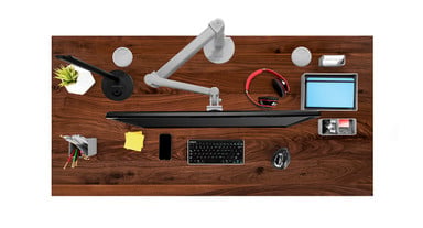 Raise your monitor to free up valuable desktop real estate. Shown mounted to a Walnut Solid Wood Desktop