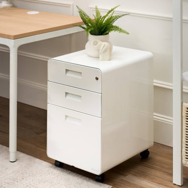 Add a white 3-Drawer File Cabinet to match your existing UPLIFT Desk setup