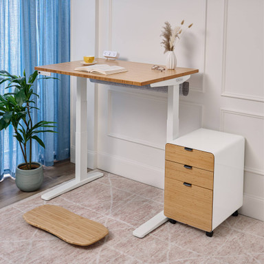 The 3-Drawer File Cabinet with Bamboo drawer fronts is a simple way to add more storage to a compact workspace