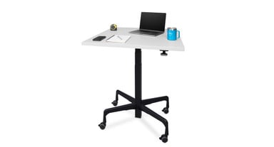 Height Adjustable Bistro Table is available in square, round, and rectangular desktop styles.