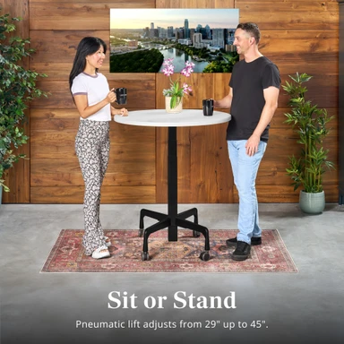 Sit or stand, pneumatic lift adjusts from 29" up to 45"