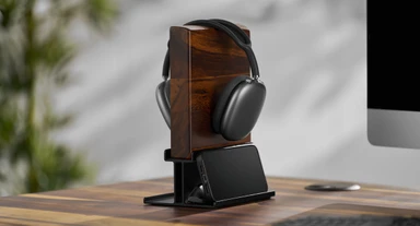 Pair a solid wood block with a sleek, modern base; works with many UPLIFT Desktop Samples and also doubles as a phone or tablet stand