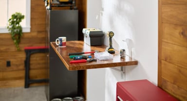 Install in the garage for a folding  work surface that  supports up to 500 lb