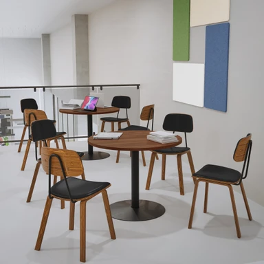 Dark Oak Kerbey Chairs pair with the Cafe Table by UPLIFT Desk for a cohesive study space