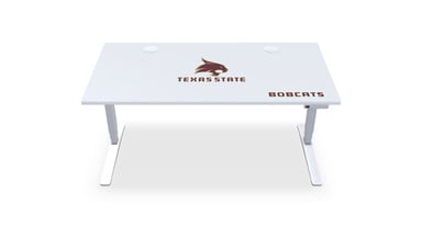 60" x 30" White Texas State University Desktop with white grommet covers