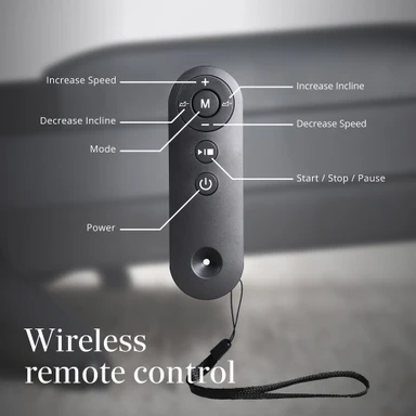 Wireless remote control for speed, incline, mode, and power