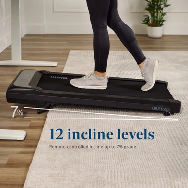 Motorized incline automatically adjusts up to a 7% grade for a more dynamic walking experience