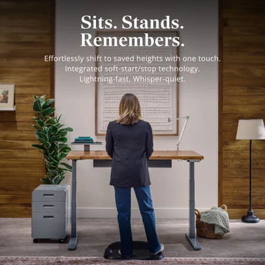 Sits. Stands. Remembers. Effortlessly shift to saved heights with one touch. Integrated soft-start/stop technology. Lightning-fast. Whisper-quiet