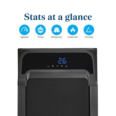Bright LED display shows speed, time, distance, calories burned, and incline level at a glance