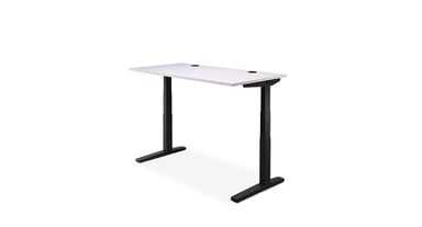UPLIFT 2-Leg Standing Desk in Black with a Designer White Laminate desktop.
