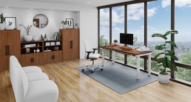 White Desk Organizer Set with 72" x 30" Walnut Solid Wood 4-Leg UPLIFT Standing Desk