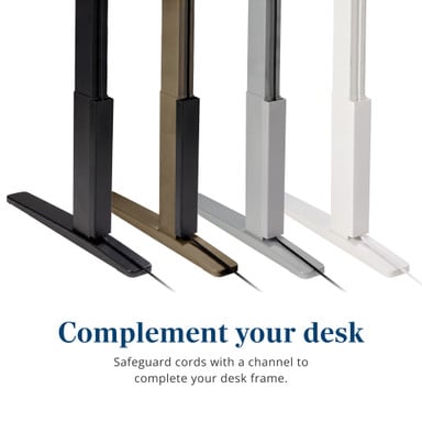 Extruded ABS plastic channel in three color options to match UPLIFT Desk frame finishes
