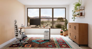 White Narrow 2-Drawer Filing Cabinet with 72" x  30" Uptown Walnut Laminate Standing Desk