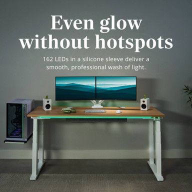 Match your standing desk to the rest of your gear with 42 colors of RGB light, set from the keypad that controls your desk