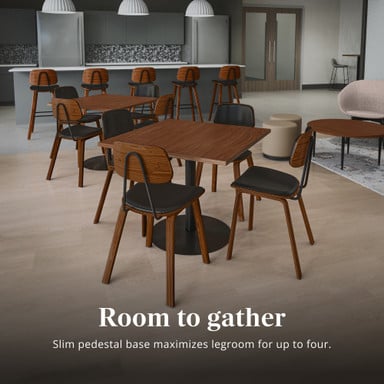 The pedestal base maximizes legroom for up to four at the Cafe Table