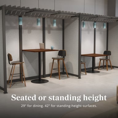 The 29-inch Cafe Table suits Kerbey Chairs, the 42-inch suits Kerbey Barstools