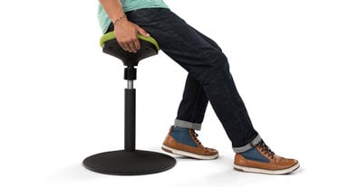 The Crescent Saddle Stool is designed to suit a wide range of users, from 5'1" to 6'3" tall