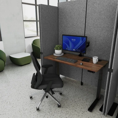 The 46” footprint is compact enough for a small business environment or dorm room, built for a full workday
