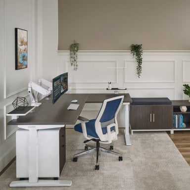 Feel at home in your workspace with a unified design that brings calm, focus, and intention to every corner of your office