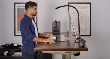 The Sliding Flex Lamp illuminates a wide area for glare-free, optimal task lighting