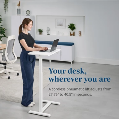 Raising the Sidekick Adjustable Table creates a standing height workstation wherever you need one